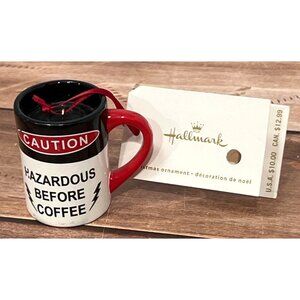 NWT 2008 HALLMARK KEEPSAKE ORNAMENT QBG8801 HAZARDOUS BEFORE COFFEE  GLITTER MUG